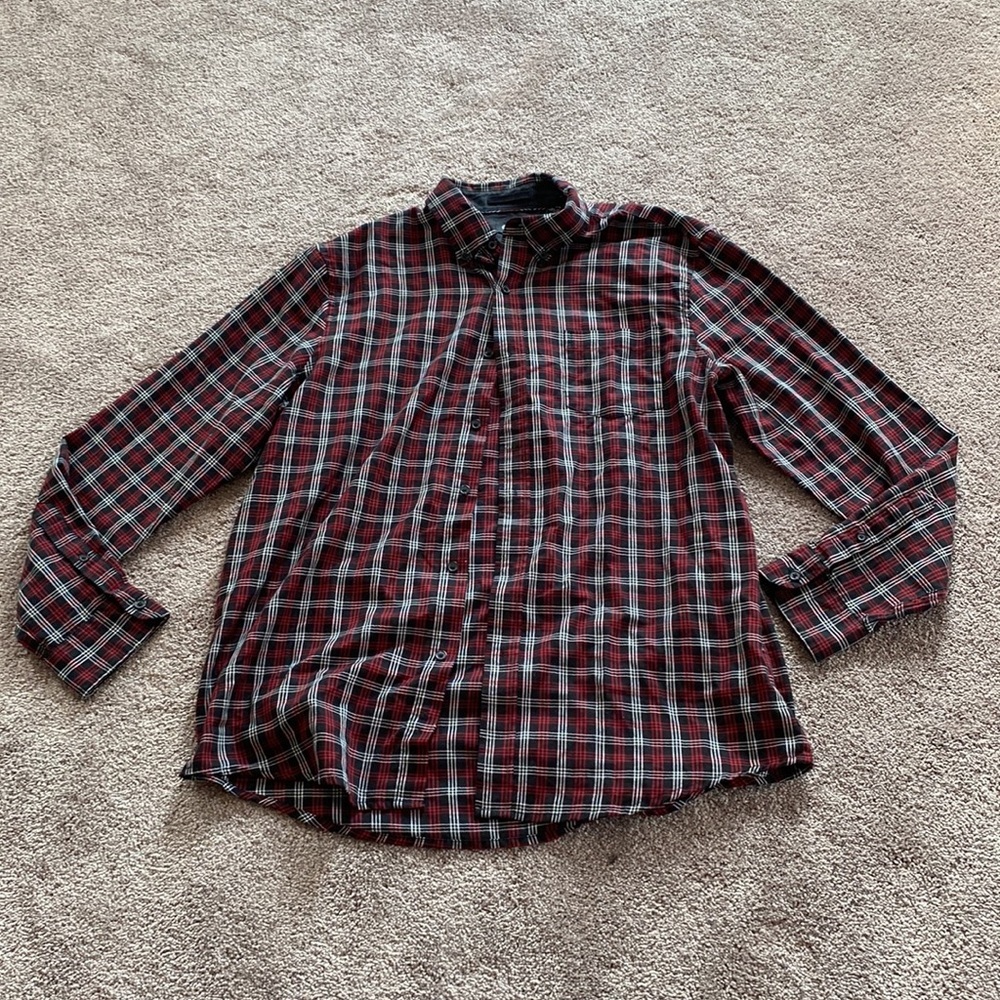 Chaps Red Black Plaid Button Down Shirt SIZE L Long Sleeve Casual Top